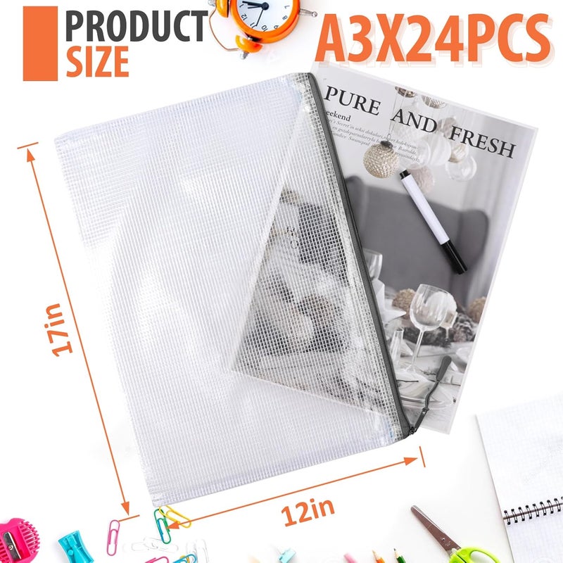 YOPCDJ 24 قطعة حقيبة سحاب شبكية، أكياس تخزين الألغاز، أكياس سحاب كبيرة قابلة لإعادة الاستخدام بحجم A3 17x12 بوصة لتنظيم مستلزمات المكتب في الفصول الدراسية، أكياس سحاب كبيرة جداً، تخزين ألعاب الطاولة - Image 2